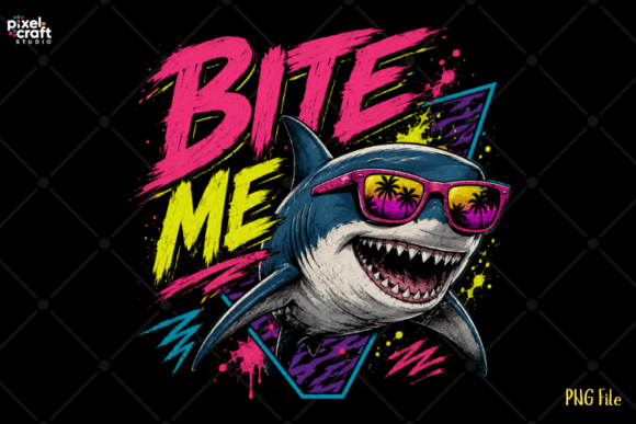 Bite Me Retro Shark 80s Sunglasses PNG: A Splash of Neon Attitude