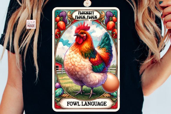 Chicken Tarot Card PNG: Fluckety Fluck Fowl Language Design