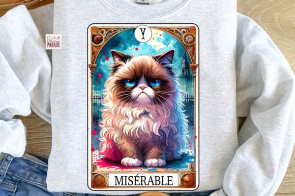 Miserable Cat Tarot Card PNG French: A Designer's Grumpy Gem