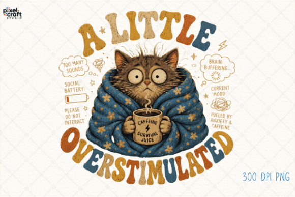 Overstimulated Cat Design: Introvert Mental Health Shirt PNG