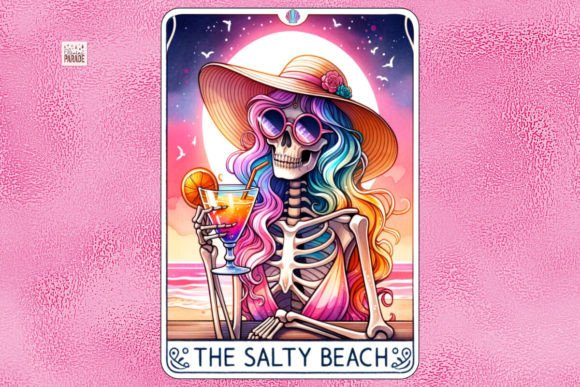 Skeleton Tarot Card PNG: A Sassy Salty Beach Sunset Design
