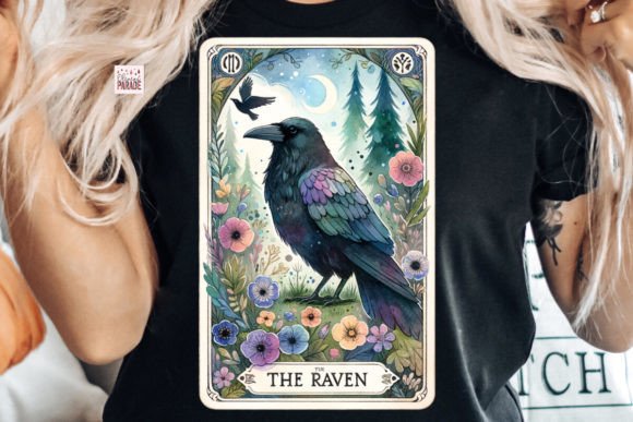 Whimsigoth Charm: The Raven Tarot Card PNG for Darkly Beautiful Designs